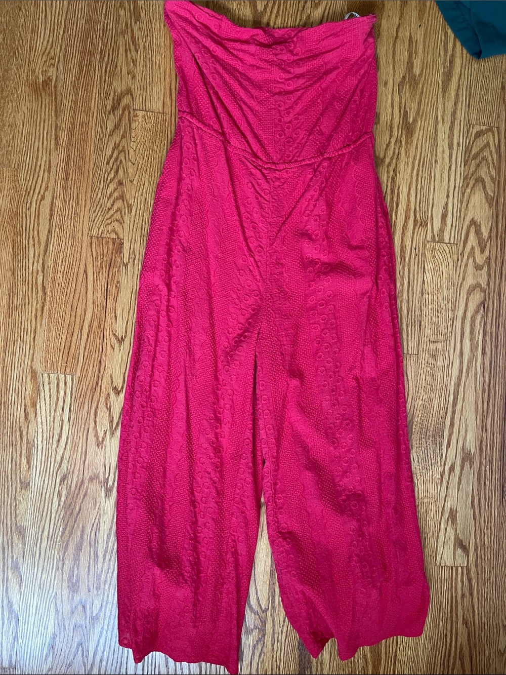 Lulu's Fuchsia Strapless Eyelet Jumpsuit